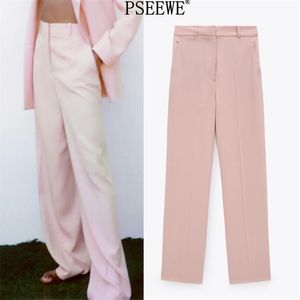 Różowy wysoki talia szerokie spodnie nogi kobiety wiosna casual biuro nosić kobieta moda eleganckie spodnie dla kobiet 210519