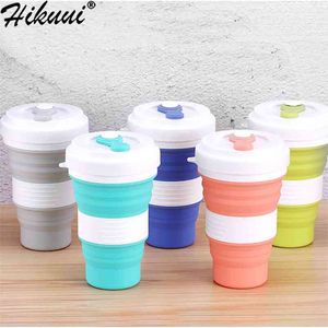 Creative 550ml Folding Silicone Cup Travel Portable Water Cup Silica Kaffe Kopp Teleskopisk Dricka Fällbara Muggar 210804