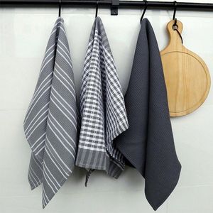 Towel 3Pcs/set Cotton Geometric Solid Table Napkin Kitchen Waffle Tea Towels Absorbent Dish Cleaning Cloth 45x60cm