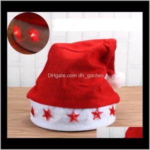 Шляпы праздничные поставки дома доставка сада 2021 Рождественская шапка рождественская рождественская вечеринка Светящая светодиодная светодиодная красная мигающая звезда Санта для взрослых