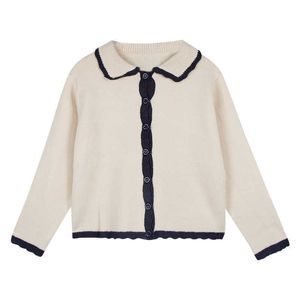 PERHAPS U Damen Einreihiger Knopf gestrickter kurzer, abgeschnittener Pullover Strickjacken Solides Kabel Umlegekragen Beige Marine M0266 210529