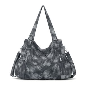 Wholesale tie dye handbags resale online - Smoke grey tie dye ink style shoulder bag soft leather large capacity Unisex cross body bags cool fashion handbag