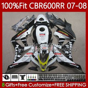 OEM-Karosserie für HONDA CBR600 RR F 5 CBR 600RR 2007-2008 Weiß schwarzer Körper 70No.154 CBR 600 RR CC F5 600CC CBR600RR 07 08 600F5 CBR600F5 2007 2008 Spritzgussverkleidung