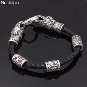 Nostalgia Odins Raven Leather Viking Armband Accesorios Vikingos Scandinavian Runic Rune Bead Custom Norse Jewelry