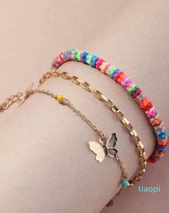 Bracciale rigido da donna, cavigliera alla moda, con estremità a farfalla, kit 3 pz.