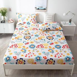 Sheets & Sets 1 Pc Fitted Sheet On An Elastic Band 100% Cotton Full Size Non-Slip Flower Printed Mattress Cover High Quality Bedding