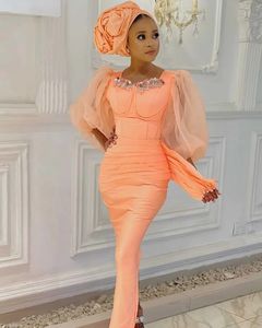 ASO EBI Style Coral Mermaid Abiti da sera per donne arabe con maniche lunghe per abiti da ballo formali da ballo formali Vestidos de nolia