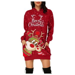 Casual Dresses Christmas Prints Sweatshirts Dress With Pockets Women Merry Pocket Long Sleeves Hooded Hoodies