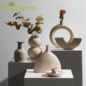 Novo Nórdico Simples Creative Arranjo Cerâmica Vaso Arte Flor Secada Planta Verde Vasos Jardinagem Casa Decoração