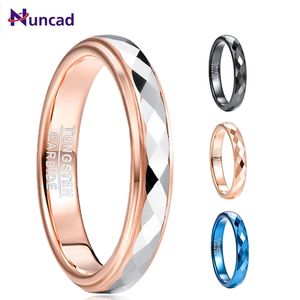 NUNCAD 4mm Tungsten Carbide Ring Surface Polished Rhombus Shaped Batch Rose Gold Plating Side Step Steel Wedding 211217