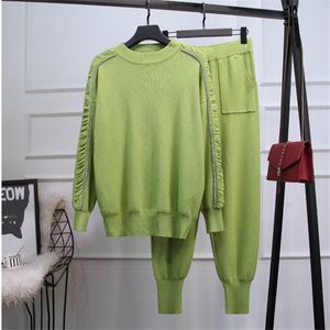 Duas peças Conjunto feminino Moda Top Top 2021 Autumn Winter Tracksuit de suéter de manga comprida Harlan Sweater de terno de senhoras H1043 Mulheres