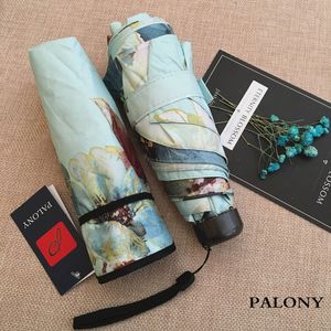 Super Light Mini Pocket Five Folding Printed Fashionable Flower Pattern Uv Protection Women's Sunny and Rainy Umbrella