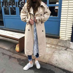 Spring Trench Coat Oversized Double Breasted Long Windbreaker Kvinna Outwear Loose Clothing 210421