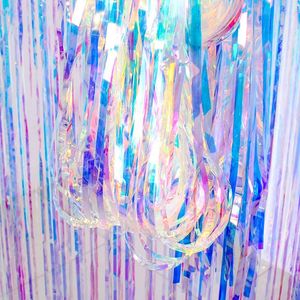 Party Decoration Rain Silk Curtain Birthday Rainbow Tassel Ribbon Laser Graduation Stage Pull Flower Wedding 2021