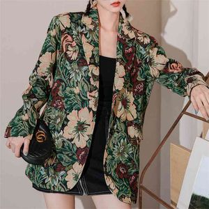 Women Blazer Autumn Winter Long Sleeve Single Breasted Flower Embroidered Jacket Office Lady Casual Outerwear femme 210601