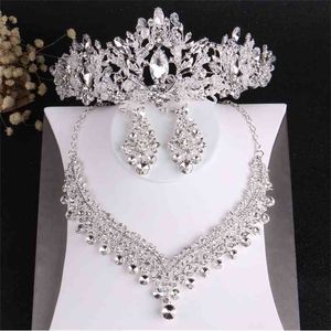 Grânulos de cristal de luxo barroco Conjuntos de jóias nupciais Tiaras Crown colar brincos casamento African Set 210701