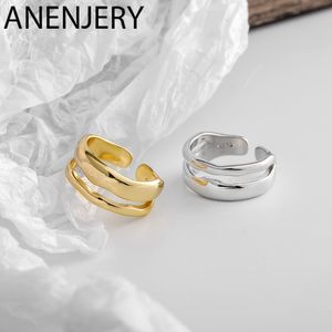 925 Sterling Silver Charming Irregular High Polish Wave Rings Gold Open Ring Jewelry For Women Party Gifts S-R513