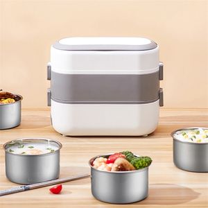 Stainless Steel Electric Lunch Box Thermal Heating Food Storage Container Portable Office Heating Insulation Microwave Bento Box 210925