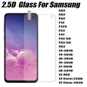 2.5D 0.33mm Protetor de tela de vidro temperado para Samsung Galaxy E02 E62 F02 F12 F12S F22 F41 F42 F52 F62 J3 J4 J6 J7 J8 2018 J2 Ace C0re 2020