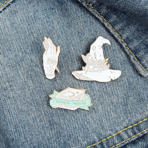 Wholesale hand book resale online - Magic World Enamel Pins Custom Witch Book Hat Hand Brooches Shirt Lapel Badge Bag Wizard Jewelry Gift for Kids Friends