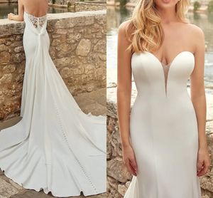 Abiti da sposa a sirena Sweetheart in raso senza maniche Country semplice con abito da sposa in pizzo Abiti da sposa Custom Made 2022 robe de mariage