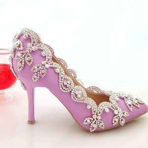 Sapatos de noiva com strass apontados de taco de 3 polegadas saltos de baile de festa vestido de noiva branco roxo