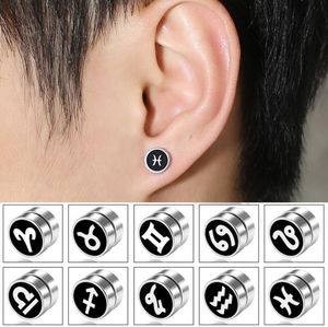 Stainless Steel Jewelry Strong Magnet Magnetic Health Care Ear Stud Non Piercing Earrings 12 Constellation Punk Mens Gift