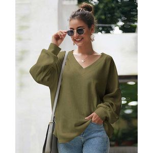 Luźne Dzianiny Kobiety Sweter Sexy V-Neck Z Długim Rękawem Wiosna Jesień High Street Lady Knitwear W286 210526