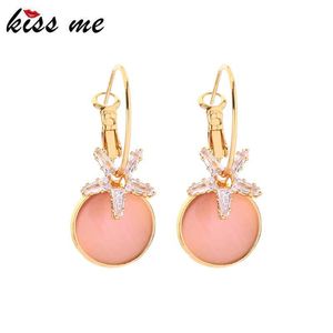 Kissme Exquisite Zircon Flower Round Opal Drop Earrings for Women Gold Color Brass 2021 Fashion Jewelry Accessories Dangle Chandelier