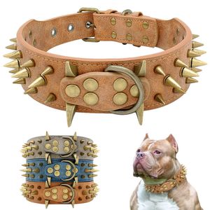 2" Width Spiked Studded Dog Collar for Medium Large Dogs Pitbull German Shepherd PU Leather Pet Collars Cool & Fashion X0703