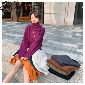 Hsa Autumn Winter High Neck Sweater Women's Korean-Style Loose and Lazy Knitted Top Women's Warm Slimming Thick Sweater 210716