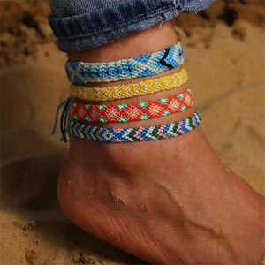 Cavigliere etniche bohémien boho fatte a mano per donna Cavigliera in corda di cotone vintage con cavigliera e braccialetti da spiaggia