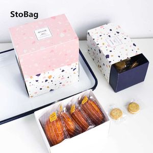 StoBag 6 قطع درج نمط ورقة مربع ل حفل زفاف diy اليدوية هدية الكوكيز صناديق كعكة الشوكولاته والتغليف favor 210602