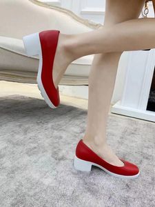stylishbox t21041201 40 RED/WHITE chunky heels shoes CALF SKIN GENUINE LEATHER5cm platform
