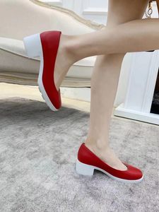 スタイリッシュボックス t21041201 40 RED/WHITE チャンキーヒール シューズ CALF SKIN GENUINE LEATHER5cm プラットフォーム