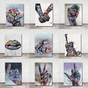 LOVE Graffiti Art Hand Posters and Prints on Canvas Painting Fashion Street Wall Art Picture for Living Room Home Design Decor