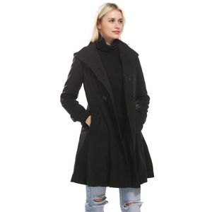 Women's Wool & Blends 2021 Coats Women Winter Solid Swing Plus Velvet Overcoat Girls Double Breasted Pea Long Sleeved Slim Coat Size