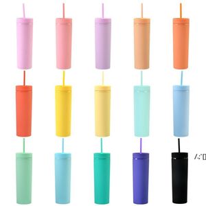 17 cores! 16oz acrílico skinny tumblers fosco colorido com tampas e palhas corlulful parede dupla plástico tumblers email llf12405