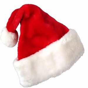 Julprydnader Fluffy Santa Hat med plysch Trim Julfest Hatt Fur Ball Santa Claus Fancy Dress Hat Santa Claus Cap Y21111