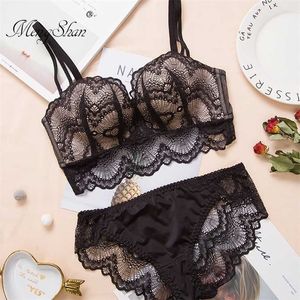 Mengshan sexy sutiã conjunto anel-free lace borda massagem copo de palma Bra push up ajuste tipo confortável coleta empurrar sutiã conjunto 211104