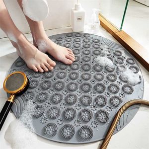 Non-slip Mat for Bathroom 55CM Round Silicone Pad Safety Shower Massage Mat Anti-Slip Drainage Suction Cup Bath Rug 211130