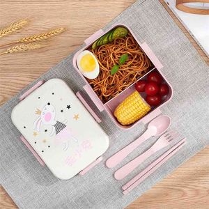 Kreskówka Lunch Box Dla Dzieci Mikrofalowe Przenośne Obiad Naczynia Container Seal Bento School Healthy Cute Office 210423