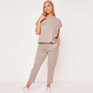 Salon Nosić Lato Różowe Dwuczęściowe Stroje Spodnie Zestaw Dress Women Vetement Femme T-Shirts Conunto Mujer Moda 2020 Plus Rozmiar Y0702