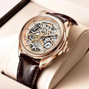 Wristwatches LIGE Skeleton Watches Mechanical Automatic Watch Men Tourbillon Sport Clock Casual Business Moon Wrist Relojes Hombre