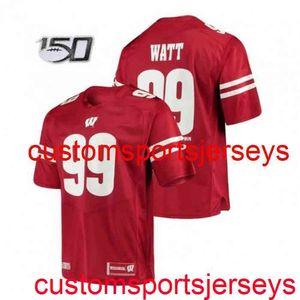 ステッチメンズ女性の若者の若者ウィスコンシンのバジング＃99 JJ Watt Red Ncaa Jersey 150thカスタム任意の名前XS-5XL 6xL