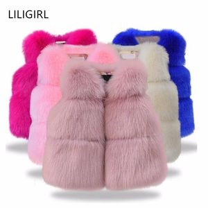 LILIGIRL 11 Colors Baby Girls Faux Fur Vest Jacket High Quality Kids Thicken Warm Boys Outwear Children Winter WaistCoats 211203