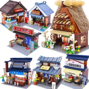 City Architecture Food Shop Building Blocks Model Retail Store Bricks Street View Restaurant House Set DIY Toys For kids SEMBO X0503