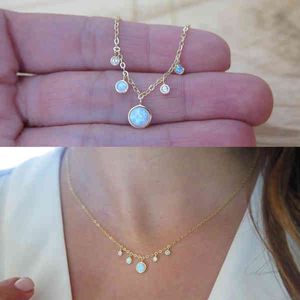 authentic 925 sterling silver chocker cz jewelry gold chain elegant women stunning lovely white opal pendant necklace