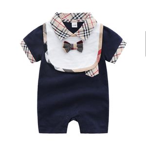 Newborn Infant Baby Boy Summer Rompers Bib Clothes 2023 Plaid Short Sleeve Jumpsuit Playsuit Climb Clothing