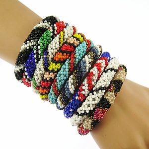 Handmade Blue Bead Bransoletka Hippy Przyjaźń Popularny Rolka Szydełka Tkane Koraliki Czerwone Paski Wzór Bransoletki Dla Kobiet Q0719